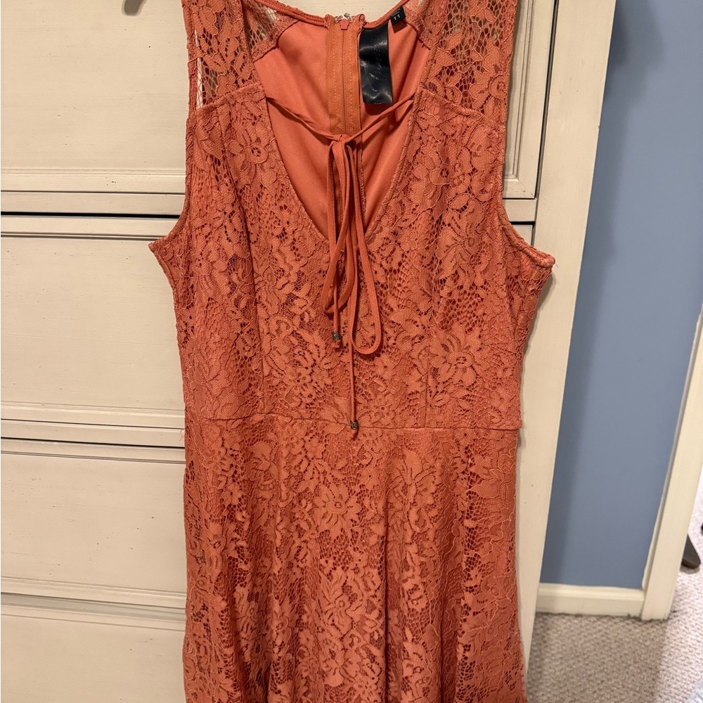 Elegant Lace Sleeveless Dress in Rust